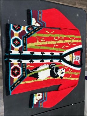 Storybook Knits Red Panda Motif Knit Cardigan